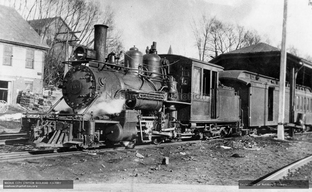 Postcard: Sandy River & Rangeley Lakes Railroad #10 and train at Farmington, Maine